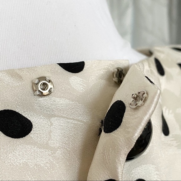 Vintage 1980’s SCAASI Boutique white black polka dot ruffle button up back dress - Picture 13 of 16
